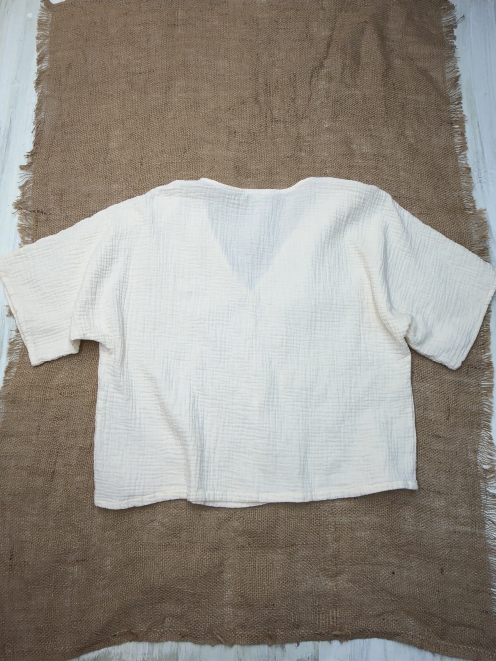 ✨ By Together Cream Woven Cotton Gauze V-Neck Top Sz S✨ - Picture 7 of 8